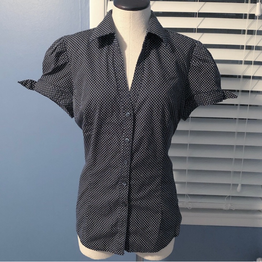 Polka Dot V-Neck Button Down